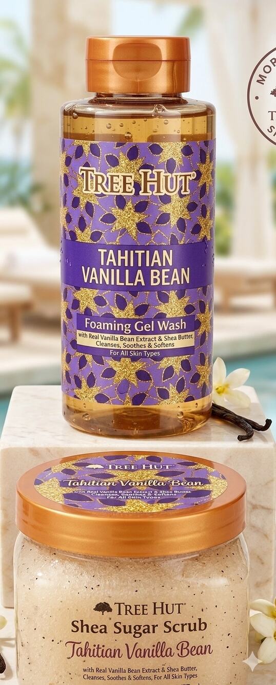 Tree Hut DUO - Tahitian Vanilla Bean Foaming Gel Wash & Shea Sugar Scrub - NEW